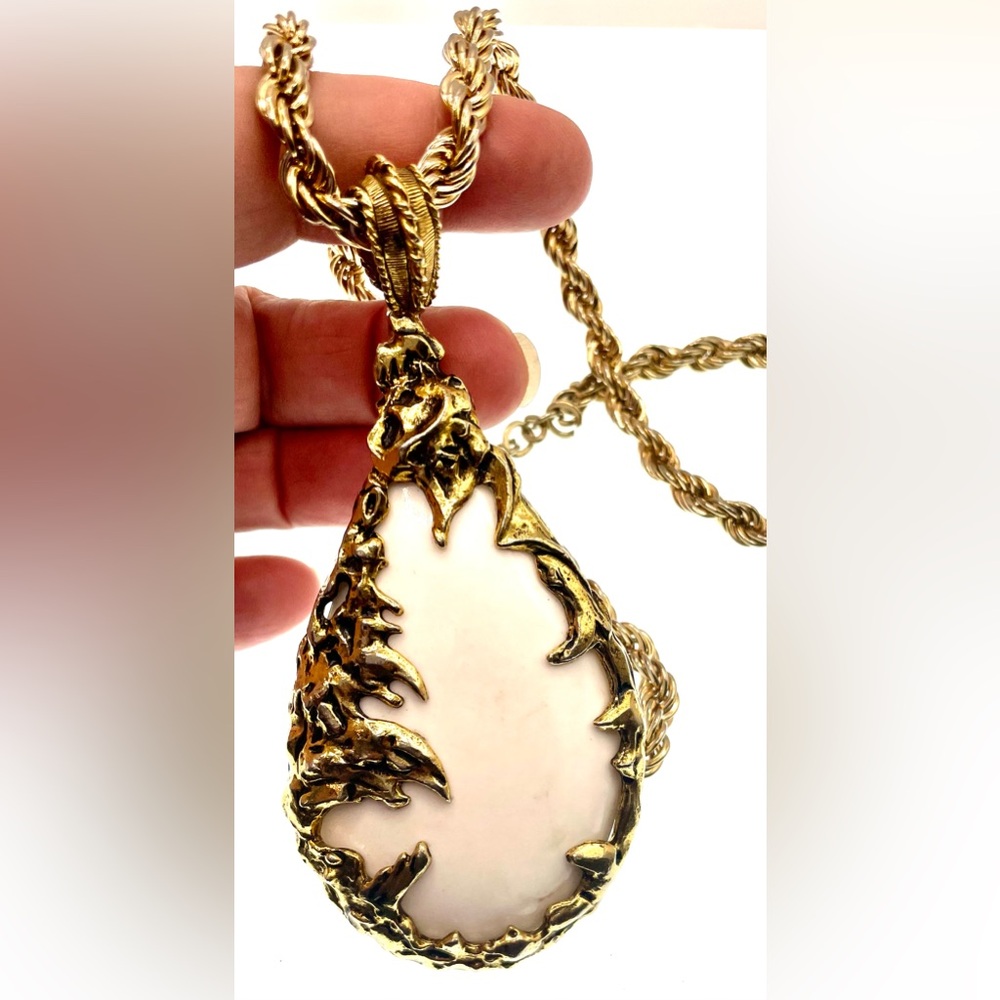 Vintage 1960s Love Witch Necklace Large Teardrop Pendant Statement Brutalist - Picture 4 of 10